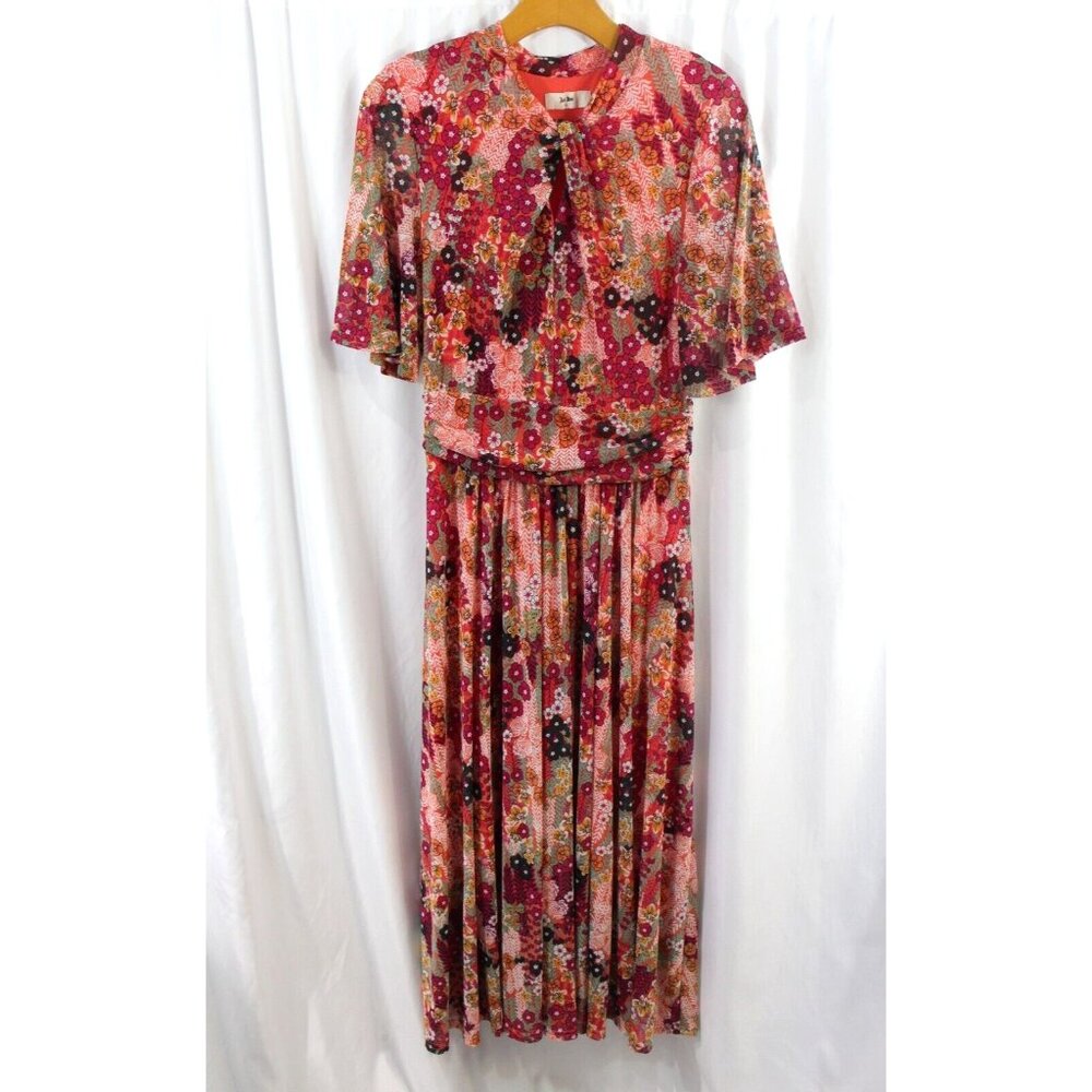 Jolie Moi Womens Multicolor Floral Short Sleeve‎ Mesh Midi Dress 12